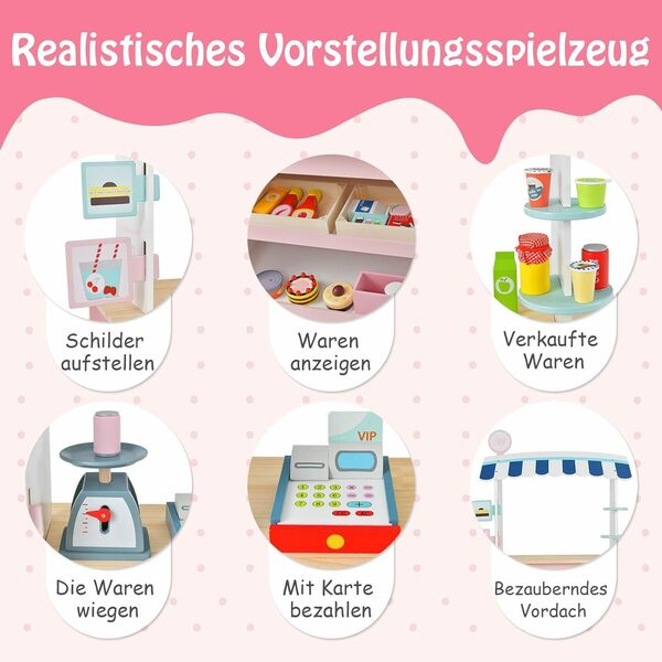 Bild 3 von KOMFOTTEU Kaufladen Kinder, Eiswagen mit Baldachin, für Kinder ab 3 Jahren