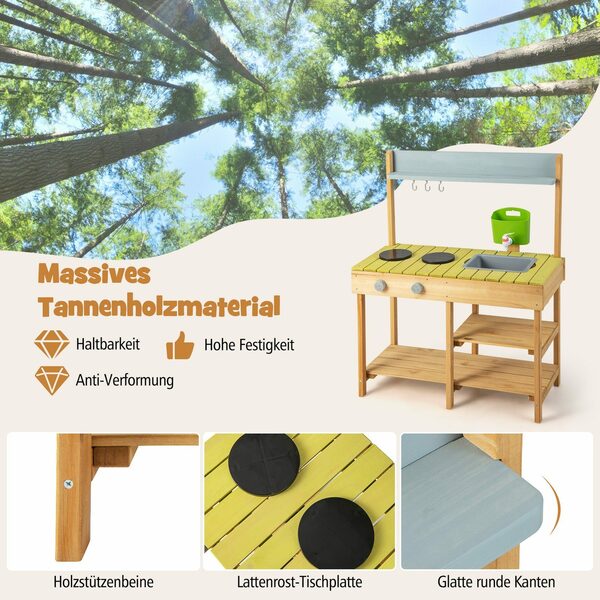 Bild 3 von COSTWAY Outdoor-Spielküche Kinderküche Holz, mit Stauraum, für Garten