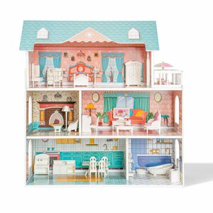 EXTSUD Puppenhaus Puppenhaus-Spielset aus Holz mit Möbeln und Accessoires, Puppenhaus-Set aus Holz mit Möbeln und Accessoires