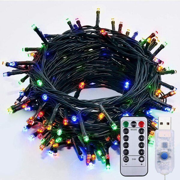 Bild 1 von Rosnek LED-Lichterkette 5-10M 50-100 LEDs Vorhang LED Lichterkette Weihnachtsbaum Light, Wasserdicht, 8 Modi,mit Fernbedienung