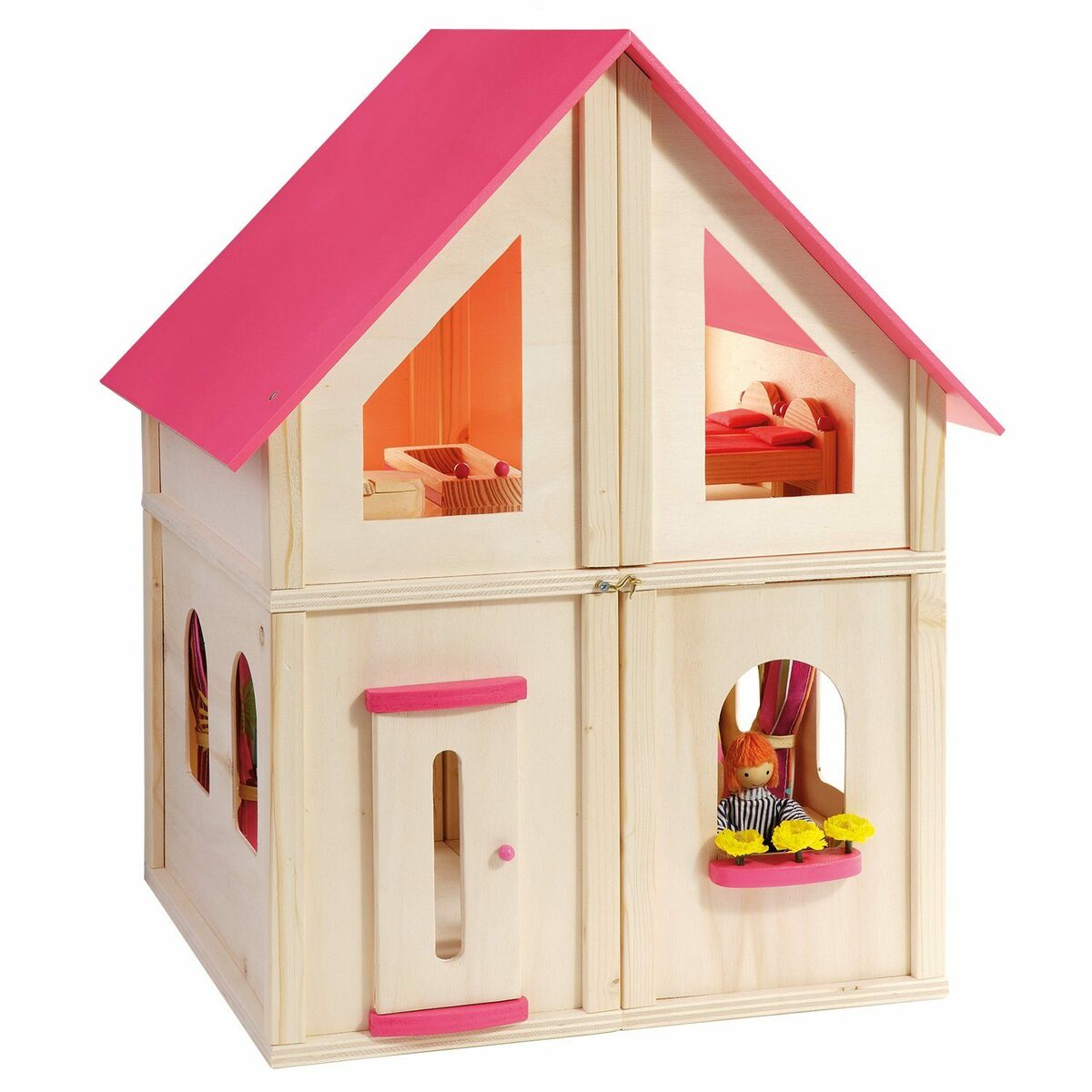 Bild 3 von howa Puppenhaus klappbar, aus Holz, inkl. 21 tlg. Möbelset und 4 Puppen