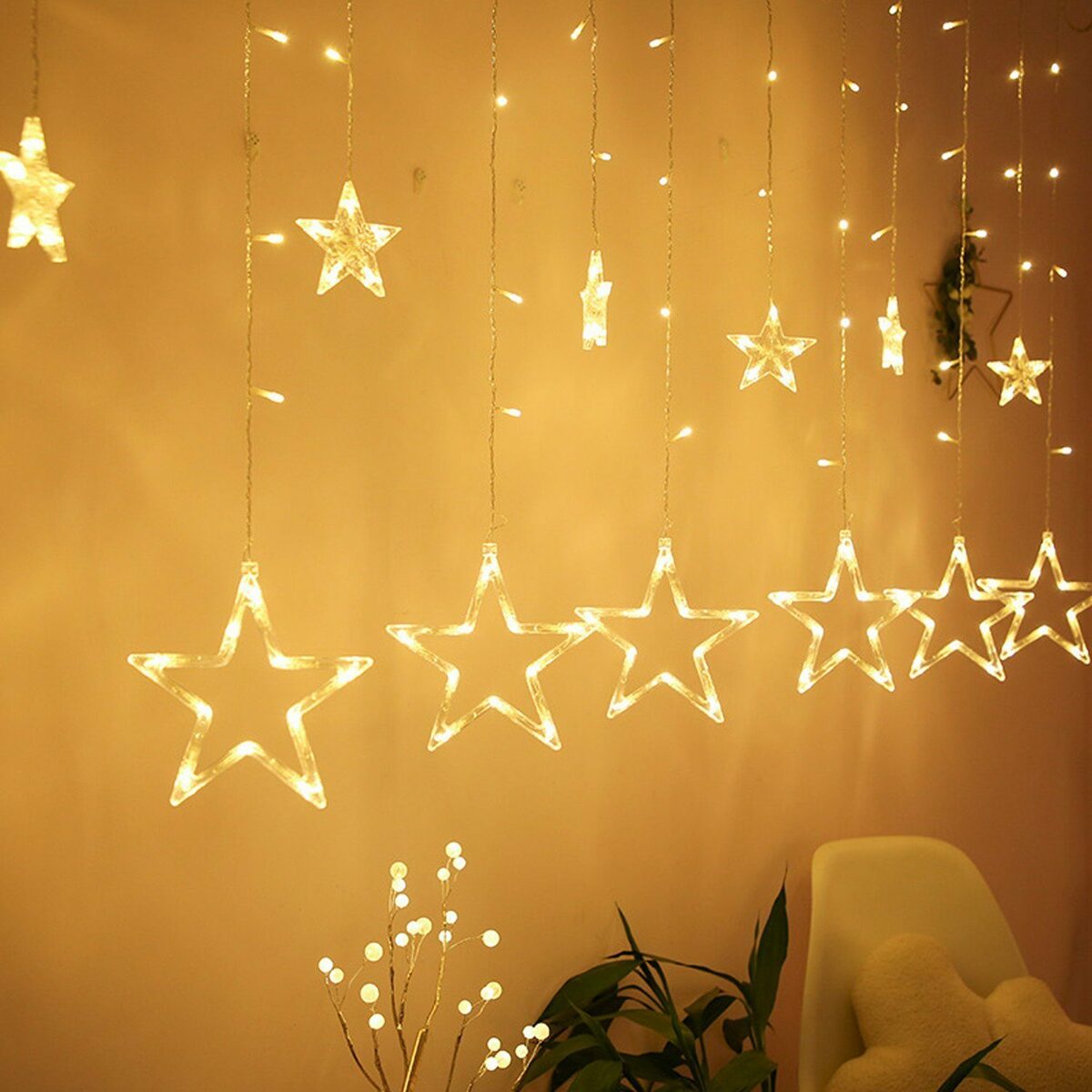 Bild 1 von Lospitch LED-Lichterkette LED Lichterkette Sterne Lichtervorhang Weihnachtsdeko IP44 Innen Außen, 138-flammig