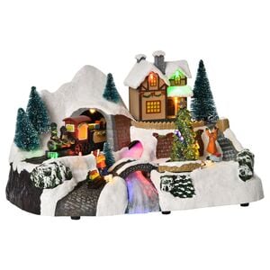 HOMCOM Weihnachtsdorf mit LED Lichtern bunt 30B x 19T x 19,5H cm   Weihnachtsdeko Weihnachtsdorf Leuchten LED Weihnachten Deko