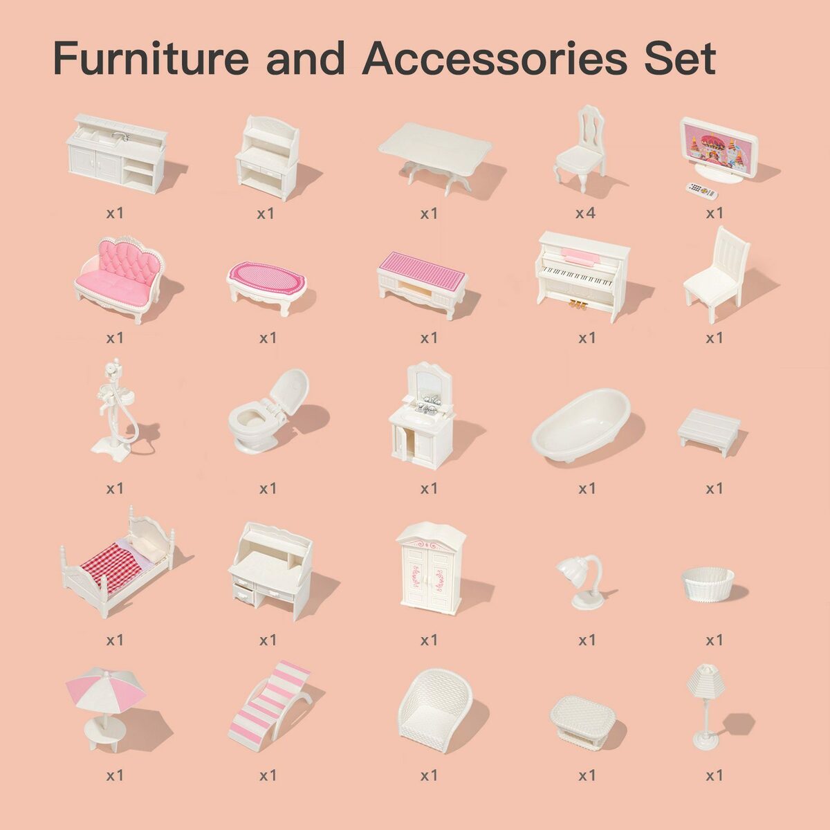 Bild 3 von EXTSUD Puppenhaus Puppenhaus-Spielset aus Holz mit Möbeln und Accessoires, Puppenhaus-Set aus Holz mit Möbeln und Accessoires