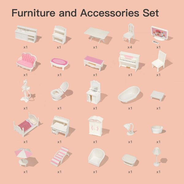 Bild 3 von EXTSUD Puppenhaus Puppenhaus-Spielset aus Holz mit Möbeln und Accessoires, Puppenhaus-Set aus Holz mit Möbeln und Accessoires