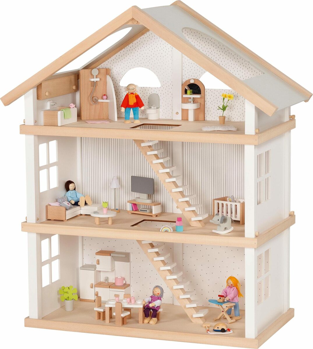 Bild 1 von goki Puppenhaus Modern Living mit 3 Etagen, In modernem Weiß, ohne Möbel und Biegepuppen