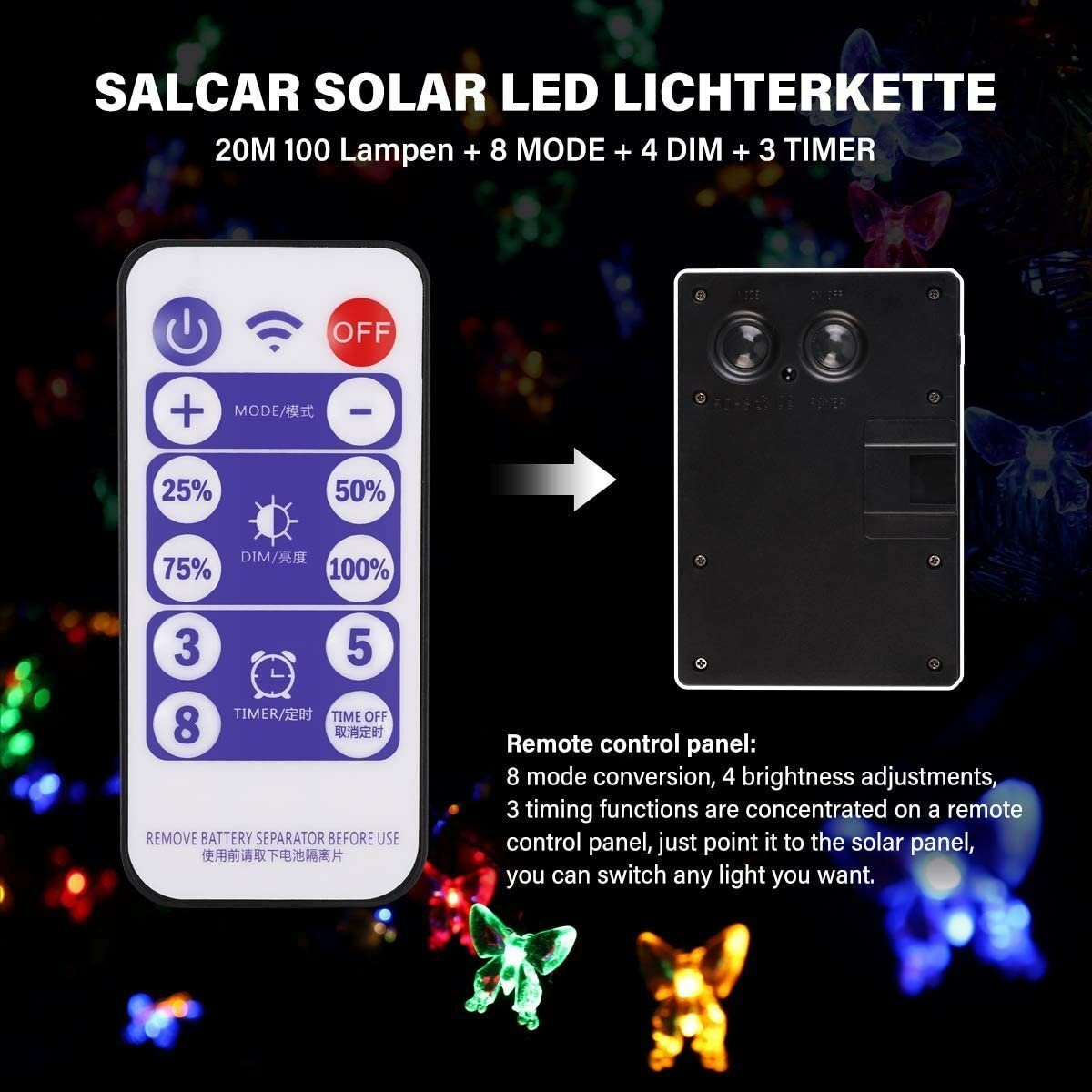 Bild 4 von Salcar LED-Lichterkette 20m LED Lichterkette Solar Schmetterlinge Außen