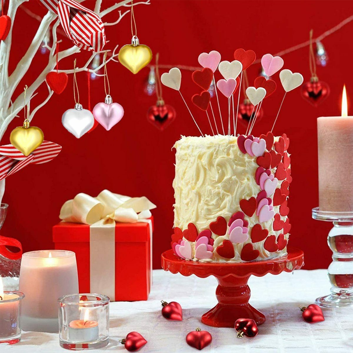 Bild 4 von ZmdecQna Weihnachtsbaumkugel 12 Stück Valentinstag Herz Kugeln Ornamente Weihnachtsbaumkugeln