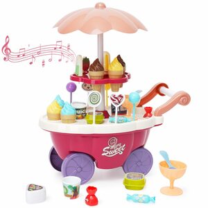 BeebeeRun Lernspielzeug Eiswagen Kinder Eiscreme Eisverkauf Spielset ab 3 Jahre (36 Pcs), Kaufladen Kinder Einkaufswagen Eisladen Eisdiele Geschenke für Mädchen