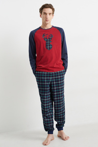C&A Weihnachts-Pyjama mit Flanellhose, Rot, Größe: 3XL