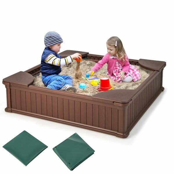 Bild 1 von COSTWAY Sandkasten Sandbox, aus Holz, 123,5x123,5x14cm