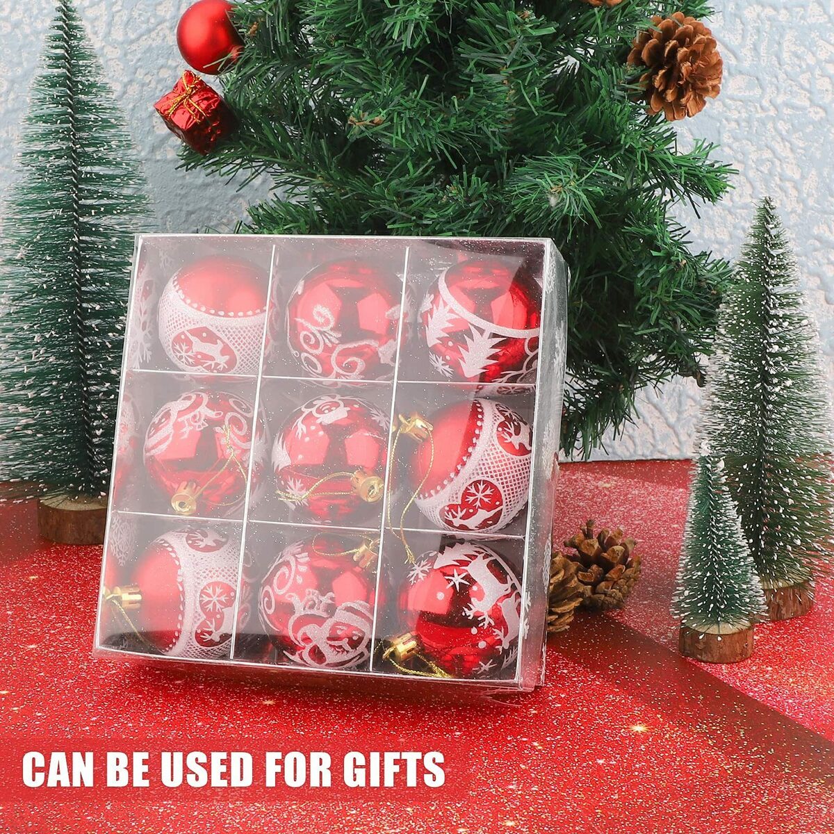 Bild 2 von edimens Weihnachtsbaumkugel 9 Stück Christbaumkugeln 60mm Weihnachtskugel Ornamente Saisonale Deko, hängende Kugel Ornamente für Weihnachten Geburtstag Hochzeit Wohn