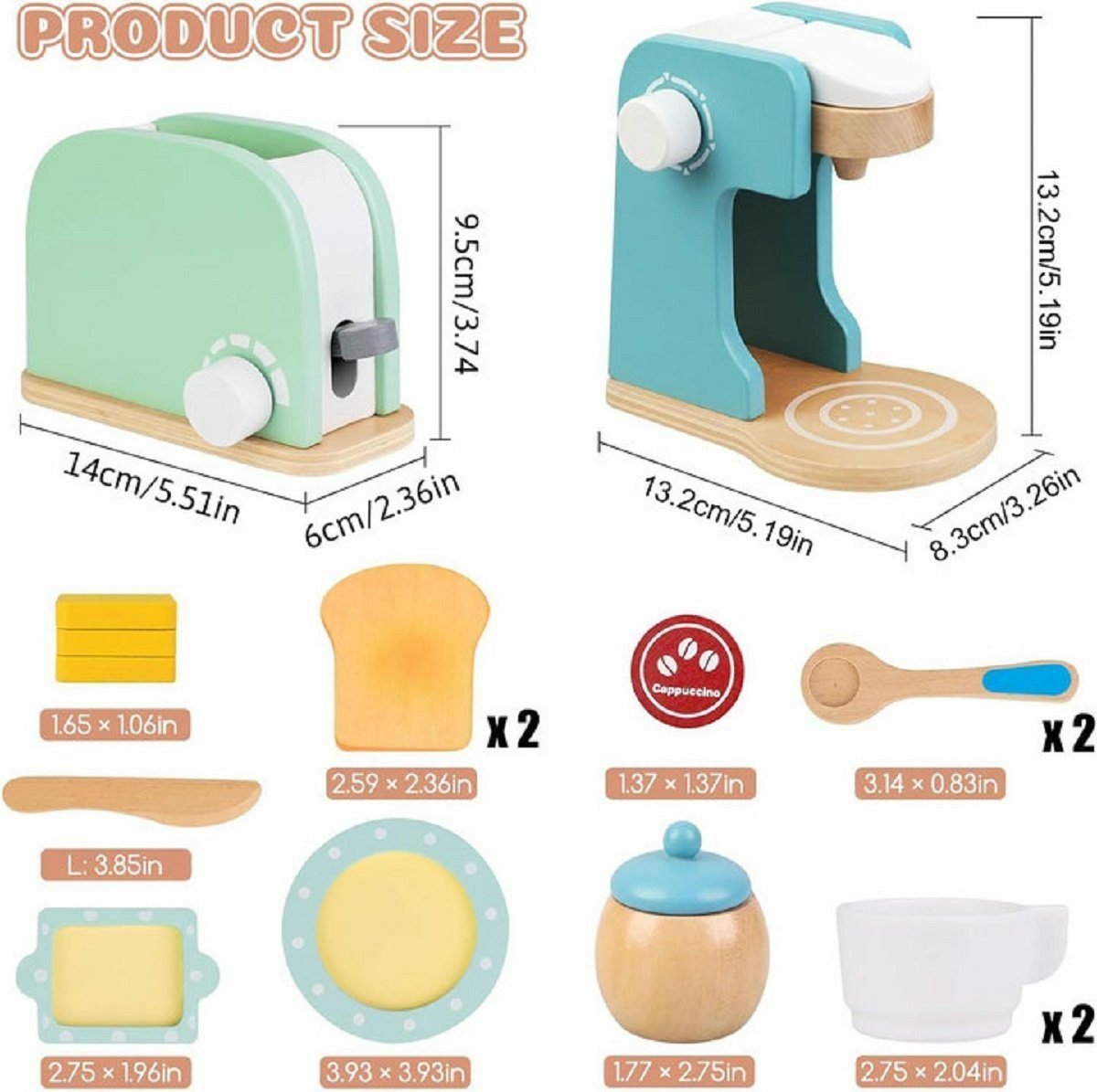 Bild 2 von Hikeren Lernspielzeug Holz Kaffeemaschine & Pop-up Toaster, Bunte Sets, 17-teiliges Set