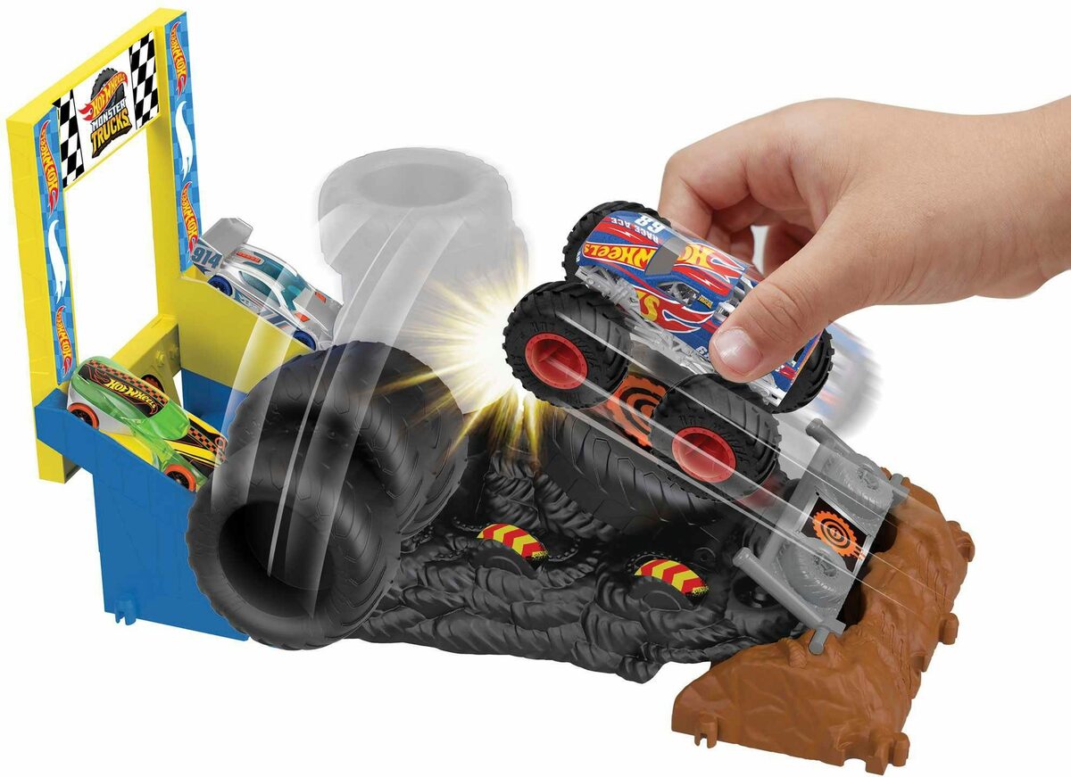 Bild 2 von Hot Wheels Spiel-Parkgarage Entry Challenge - Race Ace's Tire Smash Race, Monster Trucks Arena World