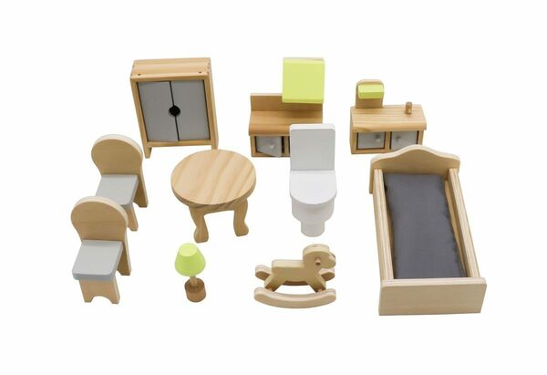 Bild 4 von Coemo Puppenhaus, (möbliertes Puppenhaus Holz, 11-tlg), Puppenstube aus Holz, komplett mit Möbel und Zubehör