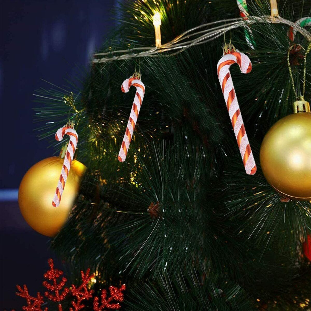 Bild 4 von Xuigort Christbaumschmuck Zuckerstangen - Anhänger, Weihnachtsbaumschmuck Weihnachtskugeln - Rot (6-tlg)