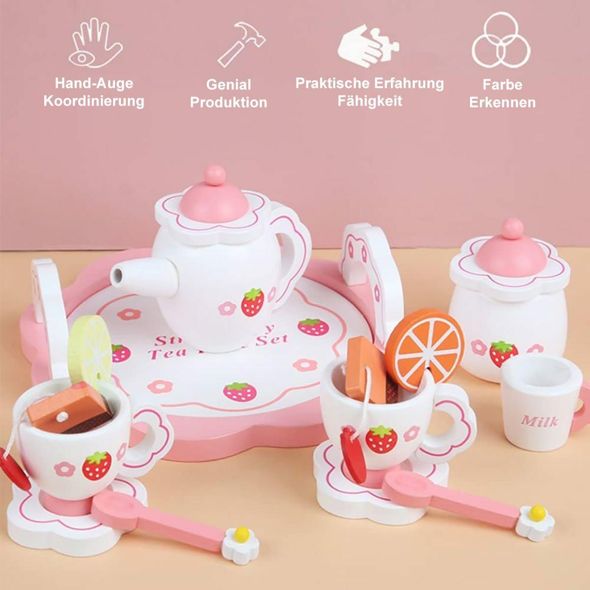 Bild 3 von flowgoer Lernspielzeug Geburtstags-, Weihnachts- und Ostergeschenk für Kinder, 14 Stück süßes Kinder-Küchenzubehör aus Holz