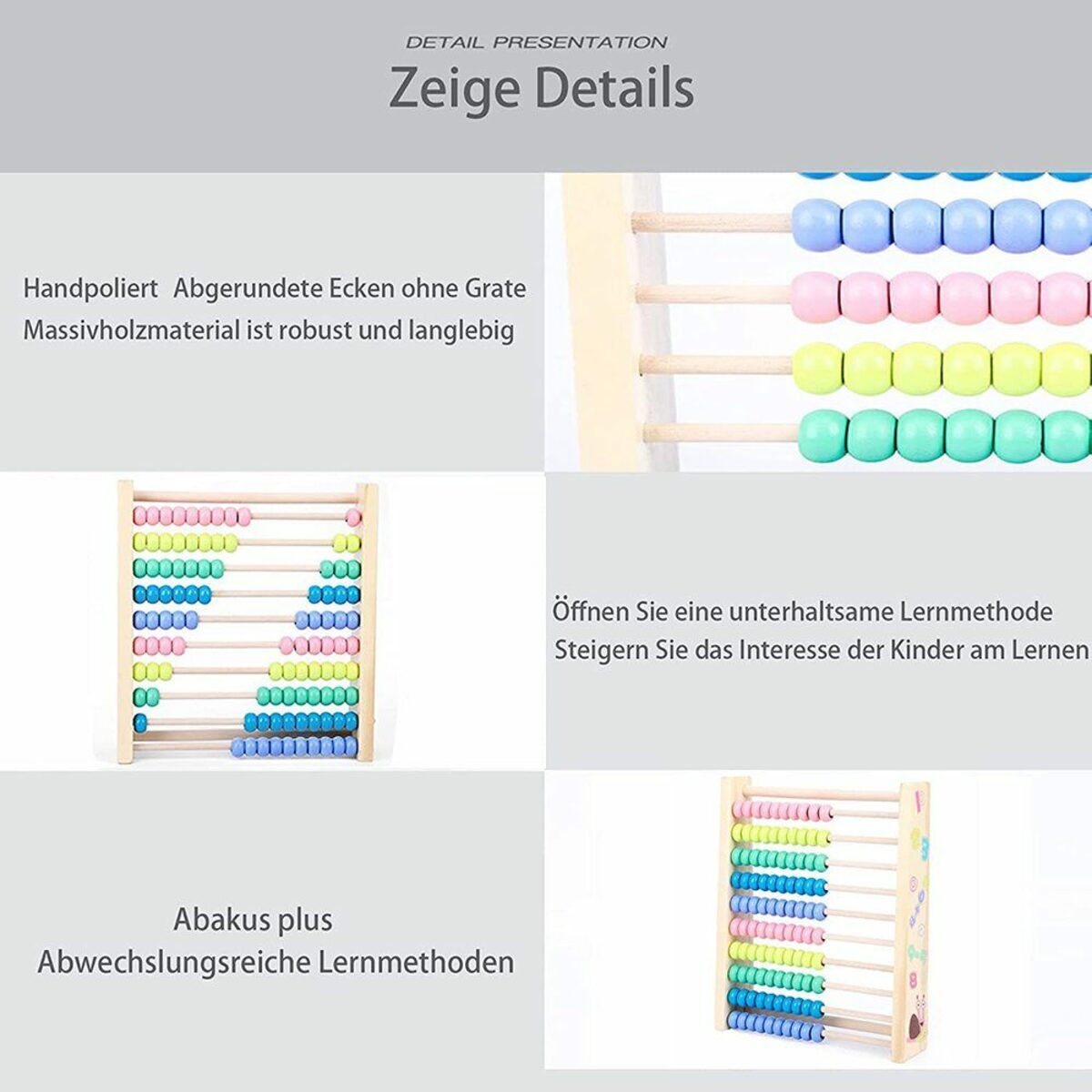 Bild 4 von GelldG Lernspielzeug Holz Abakus Baby Mathematik mit 100 Holzperlen Lernspielzeug