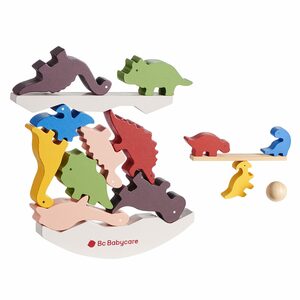 BC Babycare Spielbausteine Dinosaurier Stapelblöcke aus Holz, (Spielzeug für Vorschulkinder, 16 St), Buntes BPA-freies Holz