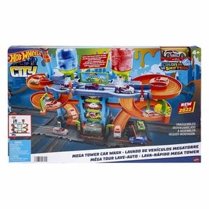 Mattel® Spielzeug-Auto Mattel HDP05 - Hot Wheels - City - Color Shifters - Mega Tower Auto-Waschanlag, inkl. Fahrzeug mit Farbwechsel-Effekt