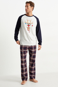 C&A Weihnachts-Pyjama mit Flanellhose, Weiß, Größe: 3XL