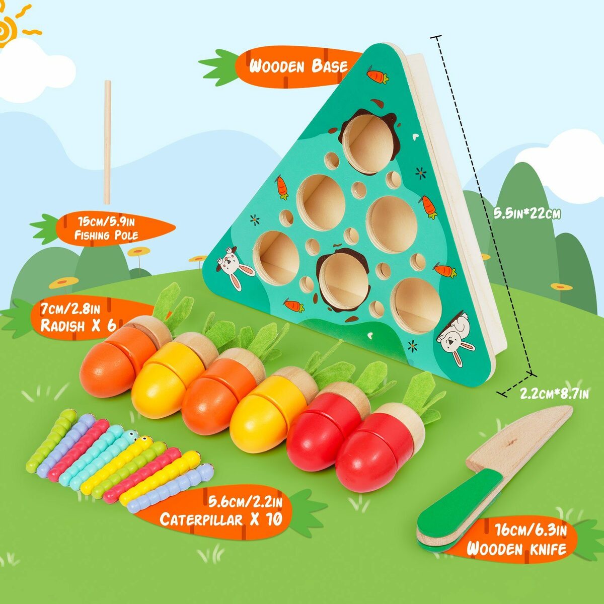 Bild 4 von BeebeeRun Lernspielzeug Schneiden Spielzeug Obst Holz Karotten Ernte Spiele 3 IN 1