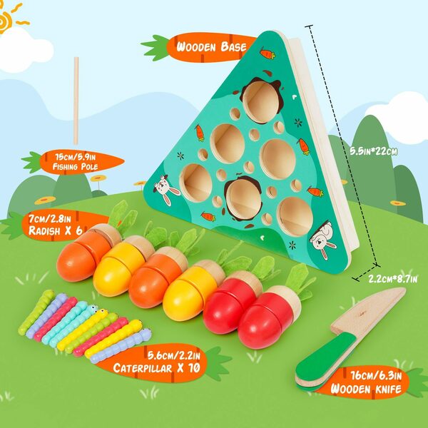 Bild 4 von BeebeeRun Lernspielzeug Schneiden Spielzeug Obst Holz Karotten Ernte Spiele 3 IN 1