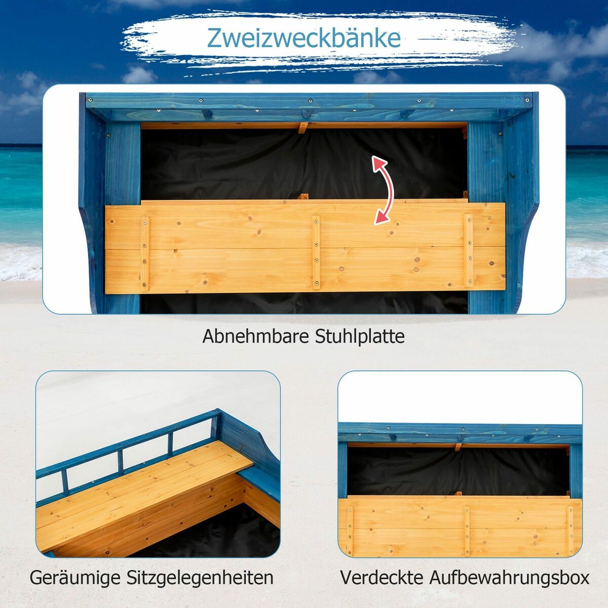 Bild 2 von COSTWAY Sandkasten Sandkiste, Sandbox, mit Sitzbank & Stauraum, aus Tannenholz