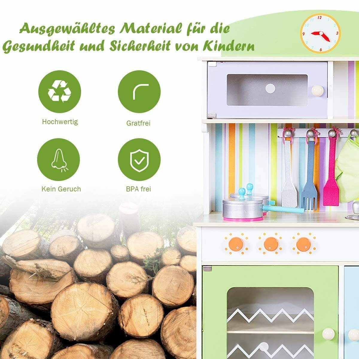 Bild 3 von COSTWAY Spielküche Kinderküche holz, mit Zubehör, 60 x 30 x 103,5 cm