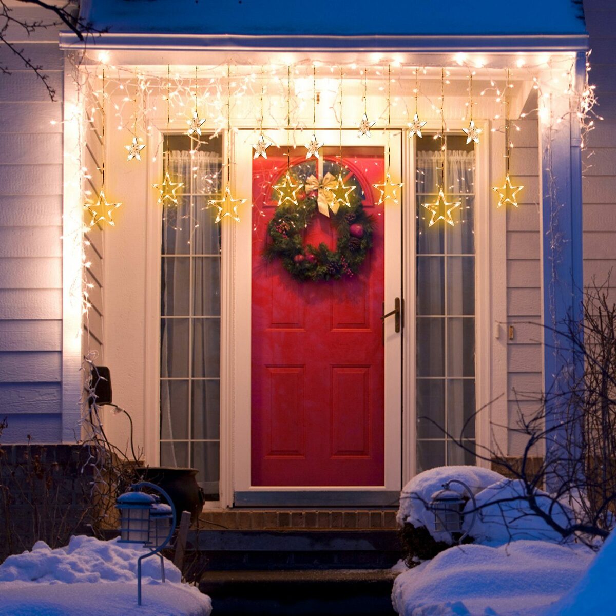 Bild 3 von Lospitch LED-Lichterkette LED Lichterkette Sterne Lichtervorhang Weihnachtsdeko IP44 Innen Außen, 138-flammig