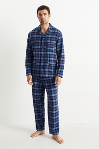 C&A Flanell-Pyjama-kariert, Blau, Größe: 3XL