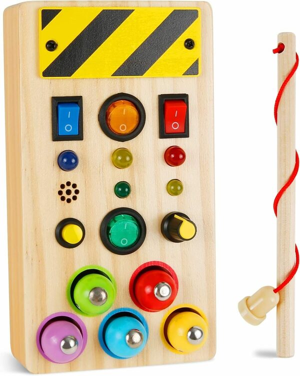 Bild 1 von autolock Lernspielzeug Montessori Spielzeug,Busy Board mit LED Lichtschalter, Activity Board Holzspielzeug,Sensorik Spielzeug für Kleinkinder