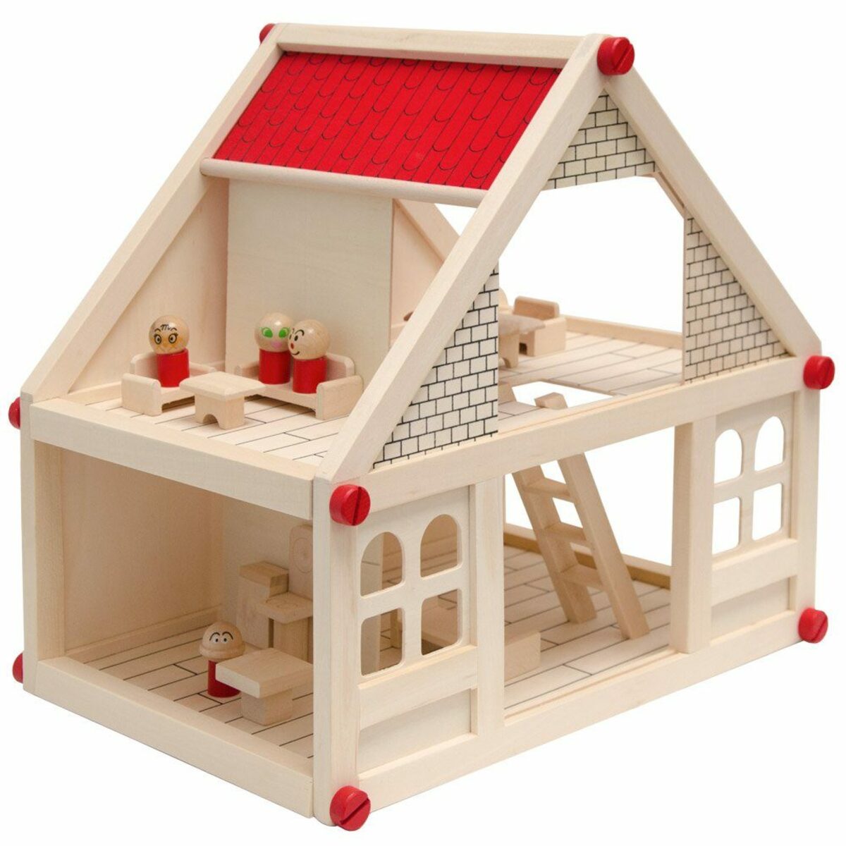 Bild 1 von eyepower Puppenhaus 2-stöckiges Puppenhaus mit passenden Möbeln, Puppenstube Naturholz 11 Möbel