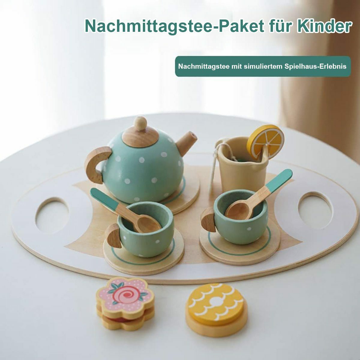 Bild 3 von flowgoer Lernspielzeug Nachmittagstee-Geschenkset, lustiges Dessert-Essen-Spielset für Kinder, Holzspielzeug-Teeservice für Kleinkinder