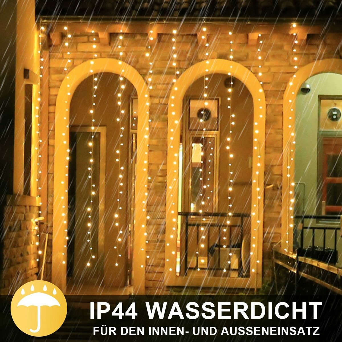 Bild 4 von Rosnek LED-Lichterkette 3x3M, 10 Stränge, Speicherfunktion, Timer, für Vorhang Fenster Deko, 300-flammig, 8 Modi, Timer, Wasserdicht, für Schlafzimmer Weihnachten Terrasse