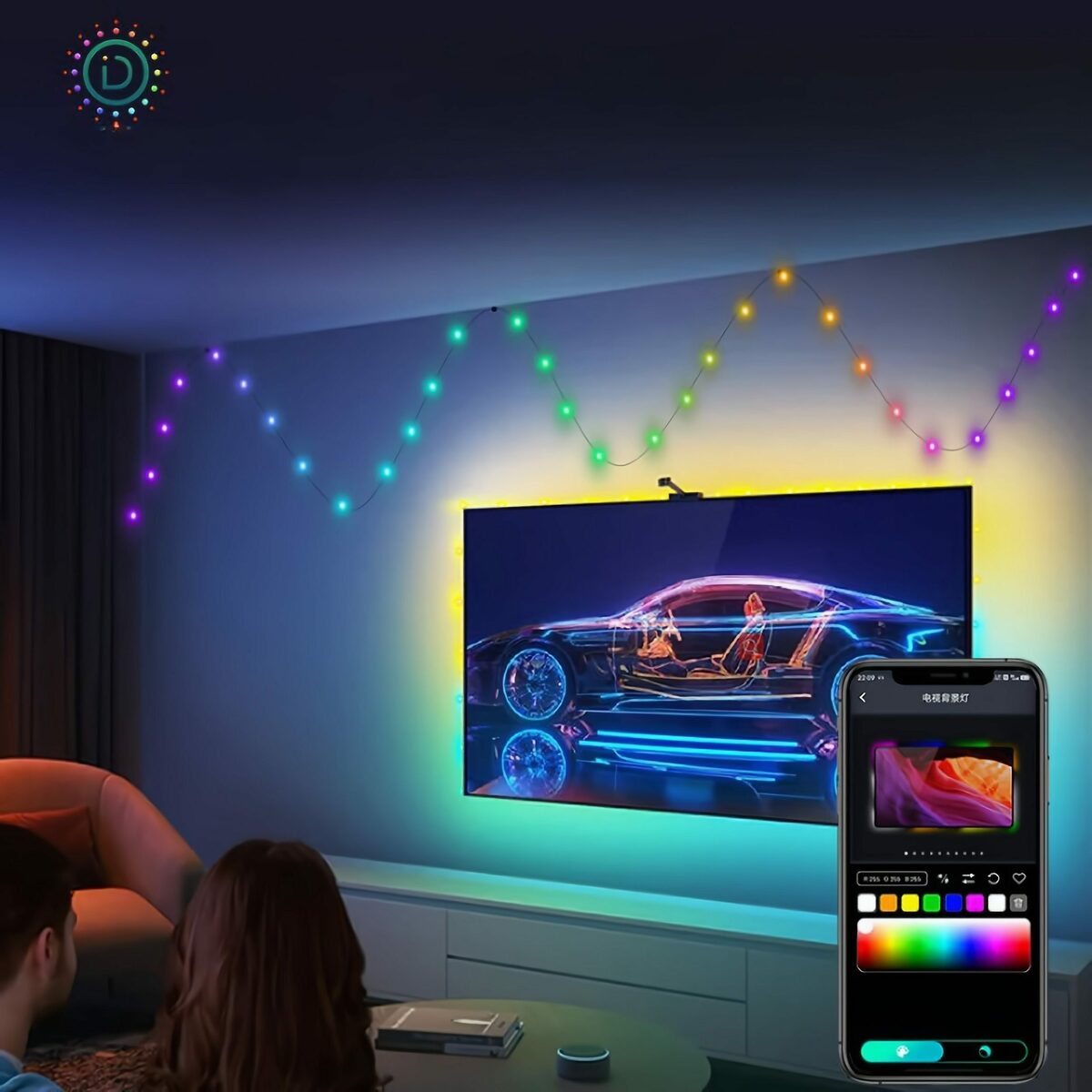 Bild 2 von Yunnker LED-Lichterkette Smart RGB Lichterkette mit Blauzahn-APP-Steuerung für Festlichkeiten