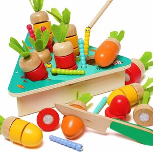 BeebeeRun Lernspielzeug Schneiden Spielzeug Obst Holz Karotten Ernte Spiele 3 IN 1