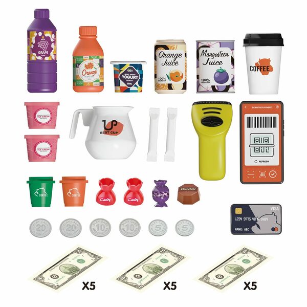 Bild 3 von Esun Kaufladen Kaufmannsladen Kinder mit Zubehör, Kaufladen Kasse Kinder Spielzeug (Packung), Kaufladen Zubehör Plastik, Einkaufswagen für Kinder, 65PCS