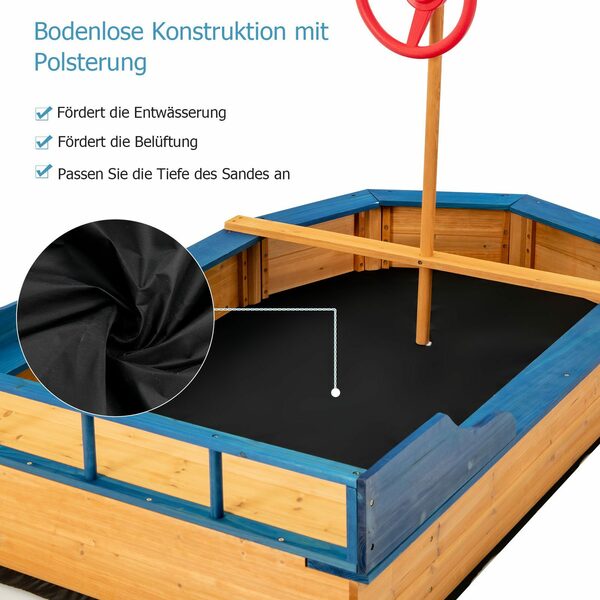 Bild 3 von COSTWAY Sandkasten Sandkiste, Sandbox, mit Sitzbank & Stauraum, aus Tannenholz