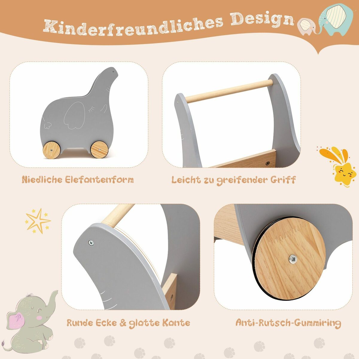 Bild 4 von COSTWAY Lauflernwagen 2 in 1 Spielzeugkiste, aus Holz, mit 4 Rädern