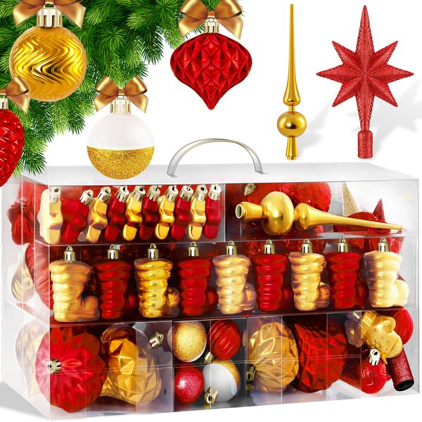 Bild 1 von KESSER® Weihnachtskugeln 101-teiliges Set mit Baumspitze Christbaumkugeln Kunststoff Bruchsicher mit Plastik Weihnachtsbaumkugeln Box Weihnachtsbaum Weihnachtsdeko Deko & Christbaumschmuck