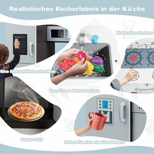 KOMFOTTEU Spielküche Kinderküche MDF, Spielzeugküche mit Klickgeräuschen