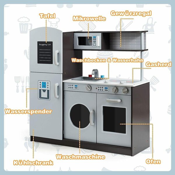 Bild 2 von KOMFOTTEU Spielküche Kinderküche MDF, Spielzeugküche mit Klickgeräuschen