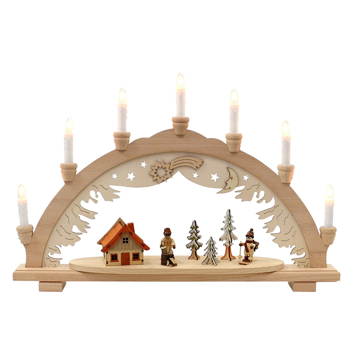 Bild 1 von SIGRO Holz Schwibbogen, Spitzkerzen Waldhütte/Waldarbeiter