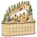 Bild 1 von HOMCOM Adventskalender mit LED Lichtern und kleinem Dorf natur 45B x 13T x 43H cm   Advent Adventskalender Weihnachten Befüllen Dorf LED Dekoration