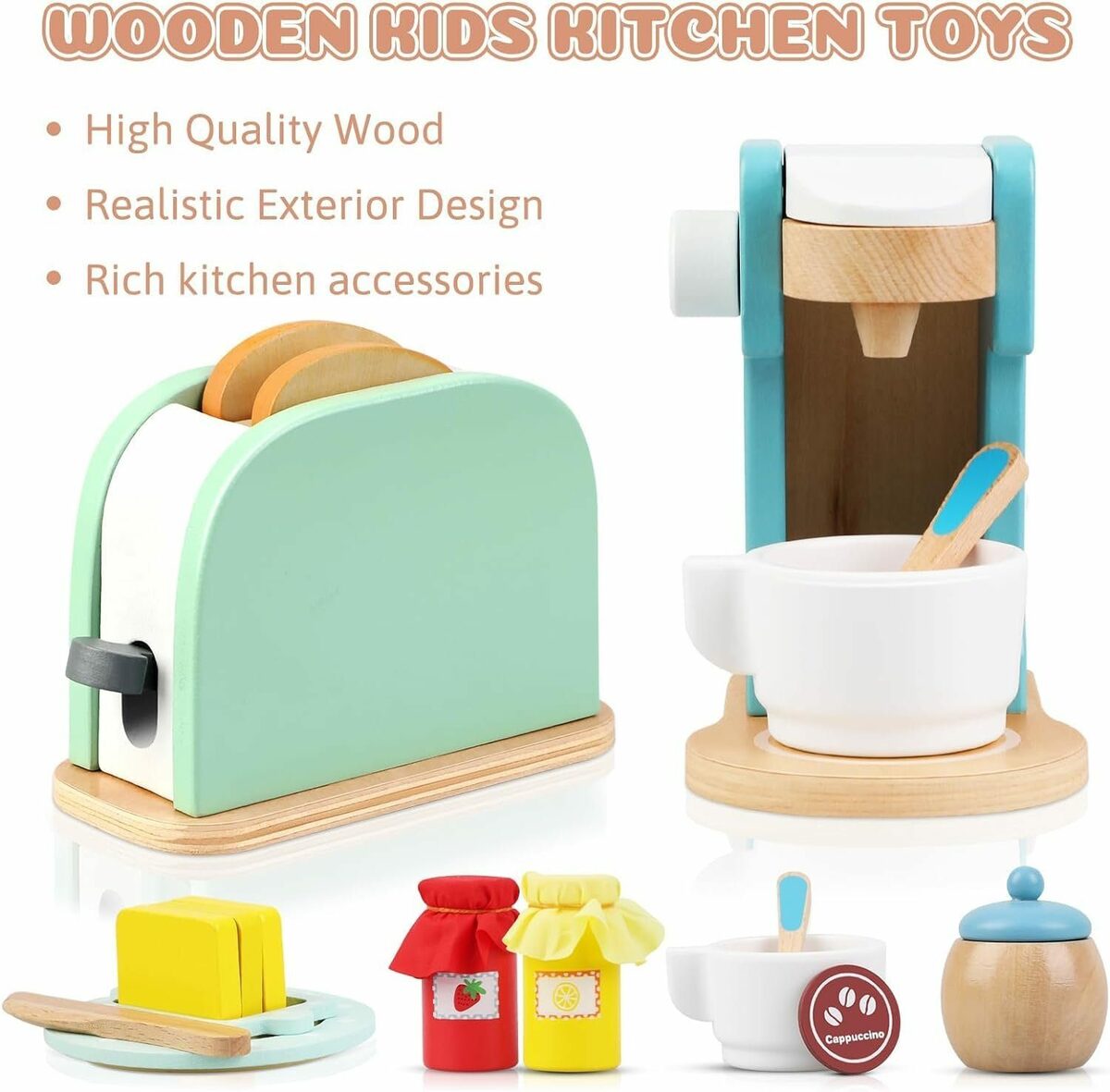 Bild 3 von Hikeren Lernspielzeug Holz Kaffeemaschine & Pop-up Toaster, Bunte Sets, 17-teiliges Set