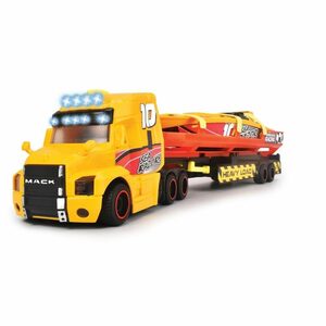 Dickie Toys Spielzeug-Transporter Sea Race Truck, Schwertransporter großer LKW mit Anhänger und Boot mit Licht und Sound