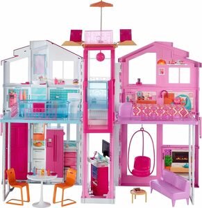 Barbie Puppenhaus Stadthaus mit 3 Etagen, (Dreamhouse, Puppen Haus, Puppenhäuser, Set, mit Rutsche, ab 3 jahren, Puppenvilla Dollhouse, Film, Beleuchtung), Puppenhaus Barbie xxl groß, The Movi