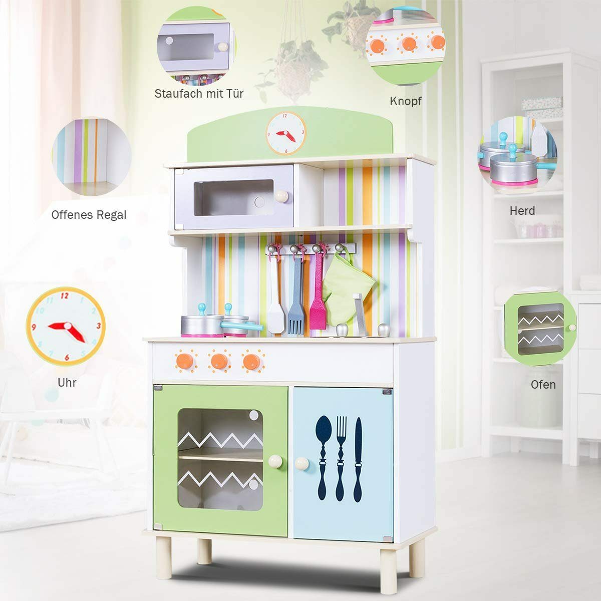 Bild 2 von COSTWAY Spielküche Kinderküche holz, mit Zubehör, 60 x 30 x 103,5 cm