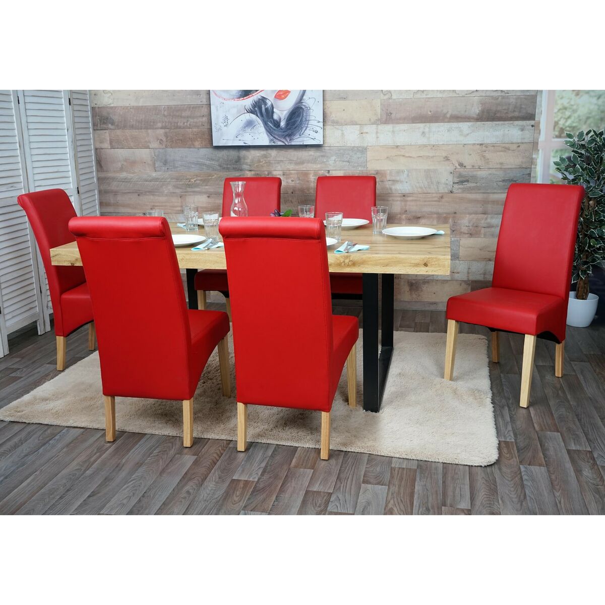 Bild 1 von 6x Esszimmerstuhl Lehnstuhl Stuhl Cesena ~ Kunstleder matt, rot, helle Füße